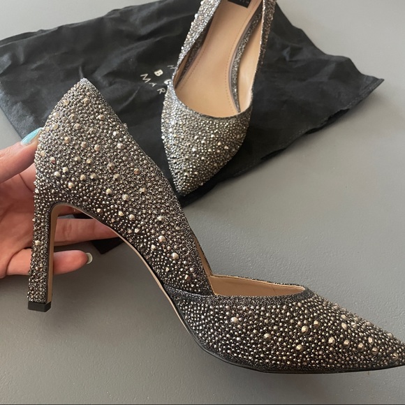 WHBM Hematite-Embellished High Heel Silver Jeweled Pumps - Picture 3 of 16